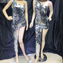 Silver sexy modern lens reflective onesie party nightclub bar concert DJ singer/dancer costume 2024 - buy cheap