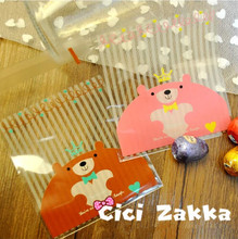 Free shipping pink brown bear decoration transparent plastic self adhesive bag dessert candy cookie bags gift packing favors 2024 - buy cheap