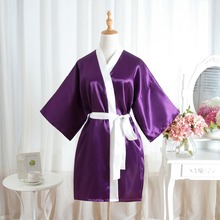 Women Silk Satin Short Night Robe Solid Kimono Robe Purple Bath Robe Sexy Bathrobe Peignoir Femme Wedding Bride Bridesmaid Robe 2024 - buy cheap