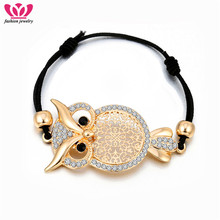 Gold Owl Charm Bracelets for Women Black Extend Rope Adjustable Bracelet Hollow Pattern Lucky Animal Fashion Jewelry Love Gift 2024 - buy cheap