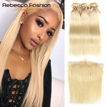 Rebecca-mechones de cabello humano Rubio 613 con cierre Frontal, extensiones de pelo liso peruano, 3 uds. 2024 - compra barato