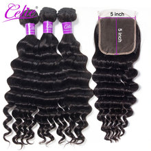 Celie Hair Brazilian Human Hair 3 Bundles With Closure 5x5 Lace Closure With Bundles Remy Hair Loose Deep Wave With Closure 2024 - buy cheap