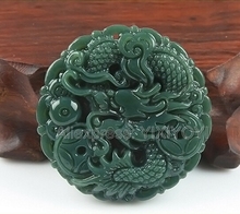 Colgante de la suerte de dragón de sol chino tallado, Jade de HeTian verde Natural, collar gratis, joyería fina con certificado 2024 - compra barato