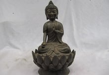 USPS to USA S0770 Tibet Folk temple collection Old Bronze lotus flower Sakyamuni Buddha Statue 2024 - buy cheap