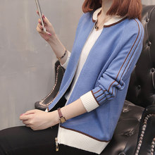 Cardigã feminino tricô manga comprida, casaco feminino curto zíper liso suéter casual 2024 - compre barato