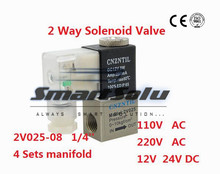 Free Shipping  1/4" bsp 2 Way 2 Position Solenoid Air Control Valve  2V025-08 220V  AC 2024 - buy cheap