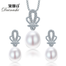 Dainashi 2020 Crown Natural Pearl Pendant Earrings 925 Sterling Silver Jewellery Sets White Pink Purple 9-10mm Water Drop Pearl 2024 - buy cheap