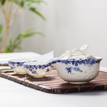 Conjunto de chá de cerâmica azul-e branco, chaleiras de cerâmica requintada, xícara de chá, porcelana chinesa kung fu conjunto de chá, acessórios para bebidas 2024 - compre barato