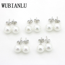 WUHAINLU New Fashion 5 Set 8mm White Akoya Cultured shell Pearl Stud Earring For Women Costume Jewelry Design Wholesale Retail 2024 - buy cheap