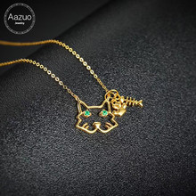 Aazuo-collar colgante de oro amarillo de 18K con Esmeralda natural para mujer, Mini gato, pez, cadena de compromiso para boda, Au750 2024 - compra barato