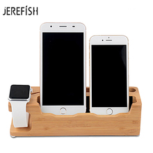 Jerefish-estação de suporte para celular, base em bambu natural para carregamento, apple, iphone 6s plus, 7 plus e i watch 2024 - compre barato