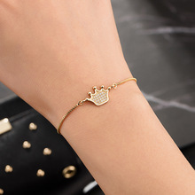Pulseira feminina dourada, bracelete com berloque coroa cristal dourado 2024 - compre barato