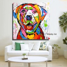 Pintura a óleo de cachorro, pintado à mão, de alta qualidade, casa, arte decorativa de parede, imagem para quarto, sala de estar, sem moldura 2024 - compre barato