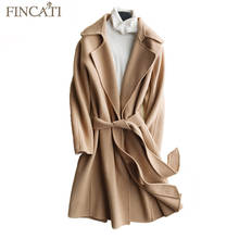 Шерстяное Женское пальто 2018, высококачественное, Осень-зима, 100% шерсть, отложной воротник с поясом, длинная куртка, пальто Casaco Feminino 2024 - купить недорого