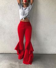 Hippie Women Enthusiastic Red Ruffles Slim Flare Pants Elastic Bottom 2018 Fashion Summer New Wide Leg Trouser Elegant Clothing 2024 - buy cheap