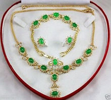 Beautiful women's gift Green seJasper Necklace 18"Bracelet 7.5 Earring Ring +box 2024 - buy cheap