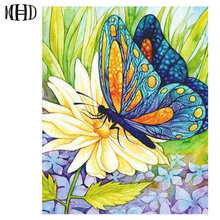 Completo quadrado 5d diy pintura de diamante 3d diamante bordado decoração de strass ponto cruz bordado cor de borboleta flor 2024 - compre barato