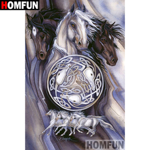 HOMFUN-pintura de diamante 5D DIY "Caballo Animal", cuadrados o redondos de imitación bordado de diamantes, estilo punto de cruz, decoración para el hogar, A08851 2024 - compra barato