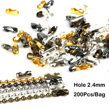 Conector de corrente para joias, 200 peças de conectores de corrente de bola furo 2.4mm rodio/dourado/bronze para joias diy 2024 - compre barato