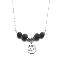 Tree of Life 8MM 10MM Black Lava Stone Aroma Essential Oil Diffuser Necklace Aromatherapy Lava Steel Chain Collar Jewelry 2024 - buy cheap