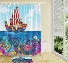 Lindo pirata para crianças lb envio jellyfish polvo coral chuveiro cortina forro e conjunto de tapete banheiro tecido à prova d'água para decoração de banheira 2024 - compre barato