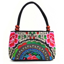 New Yunnan National Wind Embroidered Bag Chain Wooden Bead Shoulder Embroidery Double Bag Embroidered Travel Tote 2024 - buy cheap