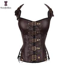 Coffee Steampunk Corset Women Sexy Neck Strap Black Gothic Corsets And Bustier Overbust Outwear corselet Top Fashion Corselet 2024 - buy cheap
