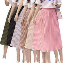 Women Pleated Midi Skirt Chiffon Elastic High Waist Tutu Long Skirts Female Summer Maxi Female Elegant Sexy Solid Korean Skirt 2024 - buy cheap