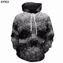 KYKU Skull Hoodie hombres negro y blanco 3d estampado Hoodies Hip Hop Spider Web geométrico Anime Sudadera con capucha gótico para hombre ropa 2024 - compra barato