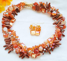 Perfect Women Birthday Gift Jewellery Set,4 Strands 21inches Red Jades Agates Glisten Crystals Necklace Earrings 2024 - buy cheap
