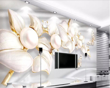 Beibehang-papel tapiz fotográfico personalizado, joyería, perla, flor estéreo, fondo 3d, decoración del hogar, interior 2024 - compra barato