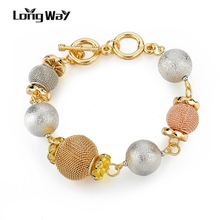 Longway pulseira oca luxuosa de bola dourada, braceletes de cristal para mulheres, pulseiras éticas de segurança com fecho joia sbr160026103 2024 - compre barato