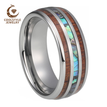 Men Women Wedding Bands Tungsten Carbide Ring With Abalone Shell and Koa Wood Inlay Domed Shape Polished Shiny Comfort Fit 2024 - buy cheap