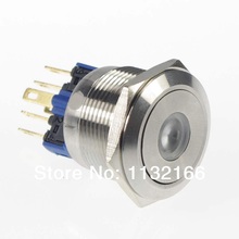 Botão de pressão momentâneo iluminado com ponto verde, 22mm, plano, redondo, 1no, 1nc, 3v/6v/12v/24v/36v/48v