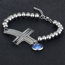 Pulseira feminina com pingente de cristais, azul/preto, pulseira de aço inoxidável, contas de cruz larga, presentes, acessórios de joias sl24 2024 - compre barato