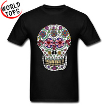 Art Design PP Flower Skull T Shirt For Adult Day Of The Dead Skull Gothic Style Punk Music Tshirt Men's Summer Popular Tops Tees 2024 - buy cheap