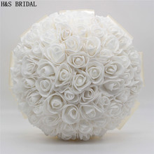 H & s buquê de flores de casamento brancas de marfim, buquê de rosas, buquê de noiva artificial para casamento 2024 - compre barato