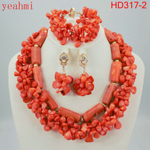 2019 Nova Africano Red Coral Contas Set Jóias para Mulheres Set Jóias Wedding Nupcial Colar Jogo Frete Grátis HD317-1 2024 - compre barato