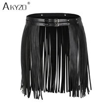 AKYZO Sexy Adjustable Faux Leather Waistband Mini Skirt White Black Tassel Belt Nightclube Active Costume Party Short Skirts 2024 - buy cheap