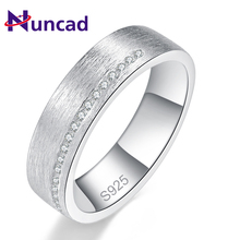 Nuncad 100% 925 Sterling Men's Ring Frosted Face Inlaid crystal wedding bands engagement ring jewelry gift 2024 - buy cheap