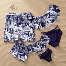 Family Look Matching Swimsuit Tropical Leaf Print Swimsuit Mother Daughter Men Boys Beach Shorts Family Matching Swimwear QZ1178 2024 - buy cheap