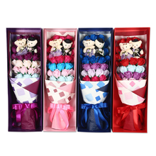 Presente romântico flores artificiais decoração de casa espuma sabão rosa + ursos de brinquedo com caixa de decoração de casamento buquê de flores artificiais 2024 - compre barato