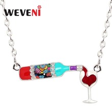 WEVENI Statement Enamel Floral Red Wine Bottle Glass Necklace Chain Alloy Rhinestone Pendant For Women Girls Party Jewelry Gift 2024 - buy cheap