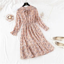 Floral Print Chiffon Dress 2019 Women Spring Flare Sleeve Ruffle Pleated Long Dress Elastic Waist Vintage Femme DW31 2024 - buy cheap