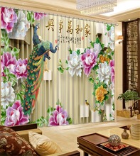 Grommets or Hooks Chinese style Peacock print Luxury 3D Curtain For Bedroom Window Curtains For Living Room Blackout 2024 - buy cheap