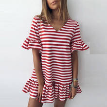 Women Summer Striped Dress Mori girl Sundress Vestidos Short Sleeve V-Neck Print Beach Dresses Casual Pink Mini Dress 2019 #SYS 2024 - buy cheap