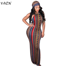 VAZN New Indie Folk Style 2018 Brand High Quality Sexy Women Dress Striped Retro Halter Sleeveless Sheath Maxi Dress SY8288 2024 - buy cheap