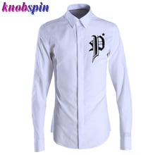 Camisa masculina com estampa de diamante águia, camisa slim casual de marca para homens de negócios, manga longa, plus size 2019 2024 - compre barato