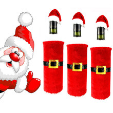 Funda navideña para botella de vino, ropa de Papá Noel, sombrero rojo, adornos de botella, mesa de Año Nuevo, Decoración, regalo de Navidad, 3 uds. 2024 - compra barato