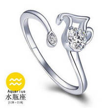 Boxed couple ring Korean 12 constellation Aquarius 925 silver ring lady adjustable opening zircon # 53 2024 - buy cheap